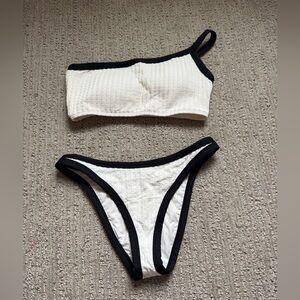 L*Space White and Black One-Shoulder Bikini Set